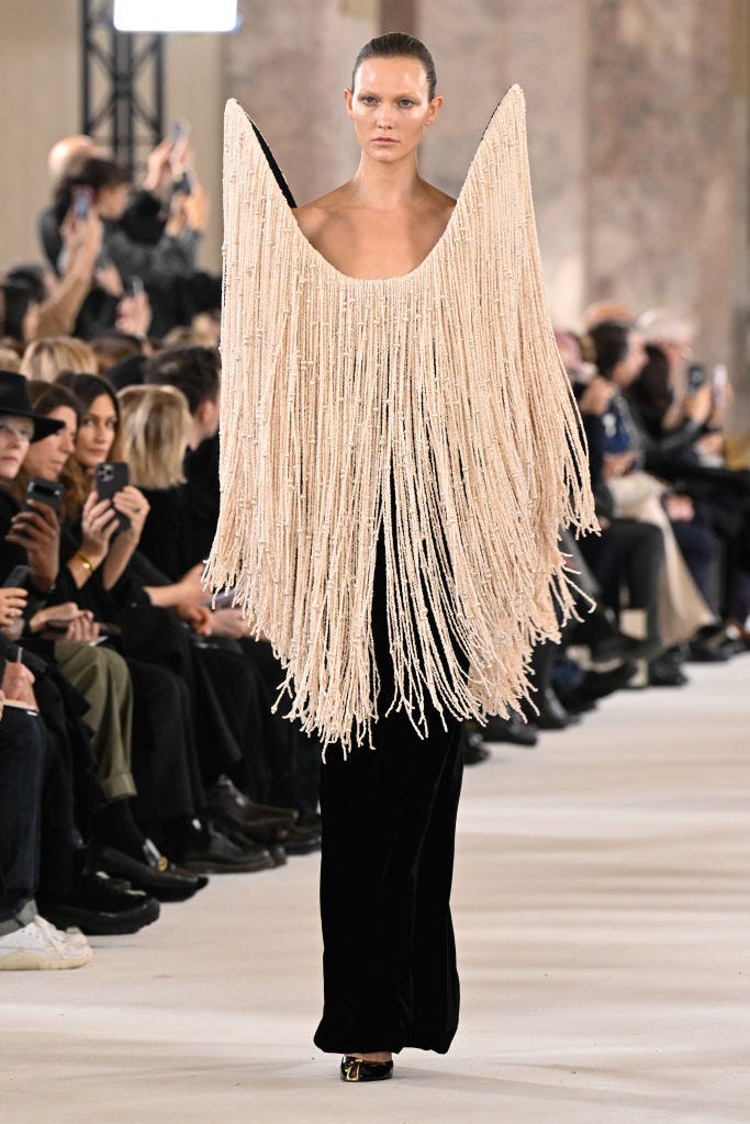 karlie kloss on the runway at schiaparelli couture spring 2024 as part of paris couture fashion week held at petit palais on january 22, 2024 in paris, france photo by giovanni giannoniwwd via getty images