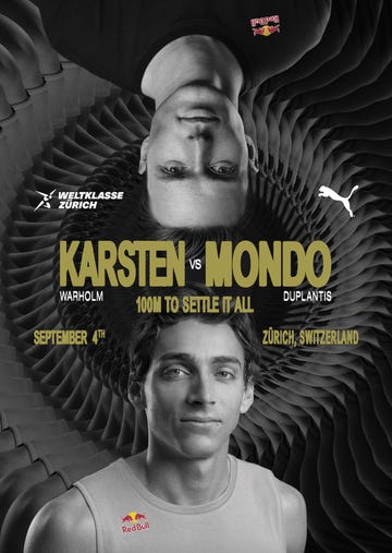 mondo duplantis and karsten warhol 100m clash