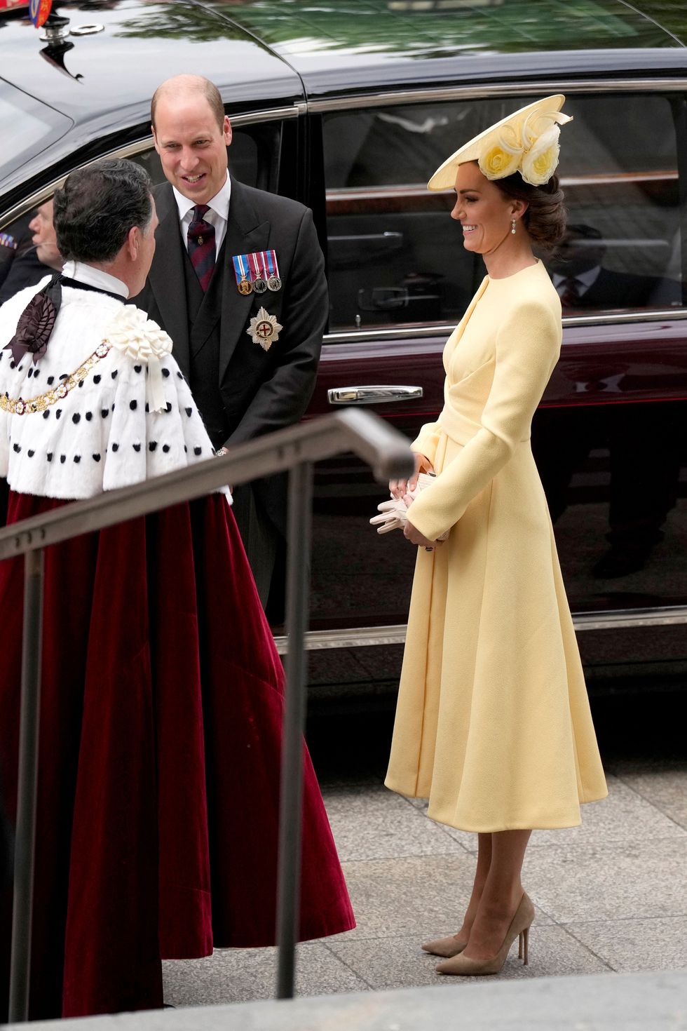 britains prince william, duke of cambridge, and his wife britains catherine, duchess of cambridge, arrive to attend the national service of thanksgiving for the queens reign at saint pauls cathedral in london on june 3, 2022 as part of queen elizabeth iis platinum jubilee celebrations   queen elizabeth ii kicked off the first of four days of celebrations marking her record breaking 70 years on the throne, to cheering crowds of tens of thousands of people but the 96 year old sovereigns appearance at the platinum jubilee    a milestone never previously reached by a british monarch    took its toll, forcing her to pull out of a planned church service photo by matt dunham  pool  afp photo by matt dunhampoolafp via getty images