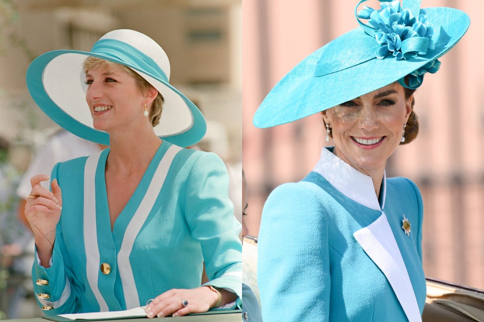 two women wearing stylish blue outfits and hats