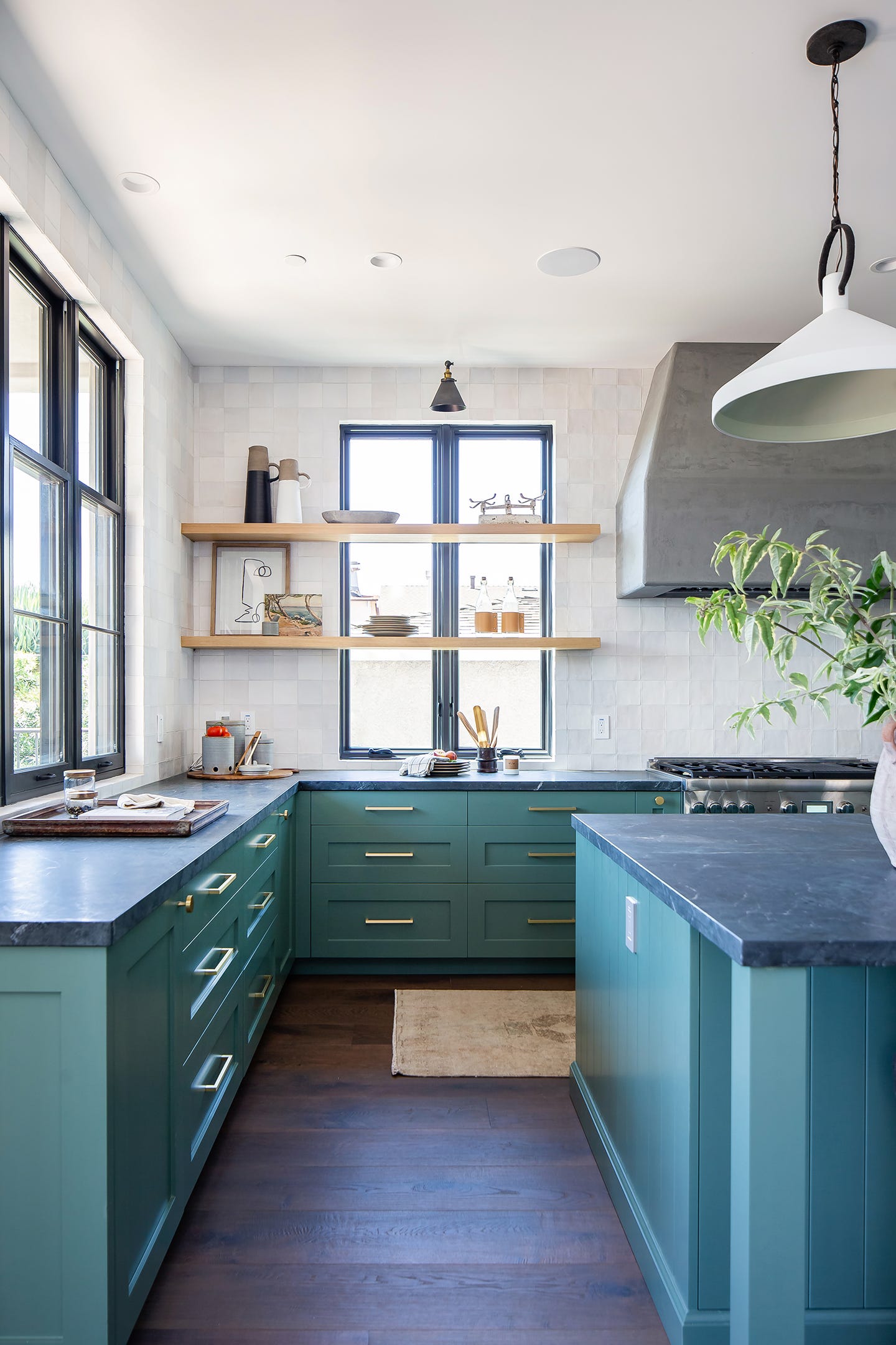 large green kitchen cabinets