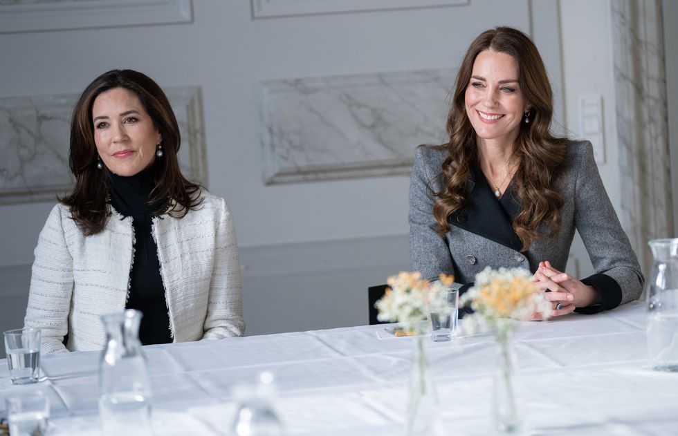 copenhagen, denmark february 23 uk out for 28 days catherine, duchess of cambridge and crown princess mary of denmark visit the danner crisis centre, a shelter helping women and children who have been exposed to domestic violence, on february 23, 2022 in copenhagen, denmark photo by poolsamir husseinwireimage