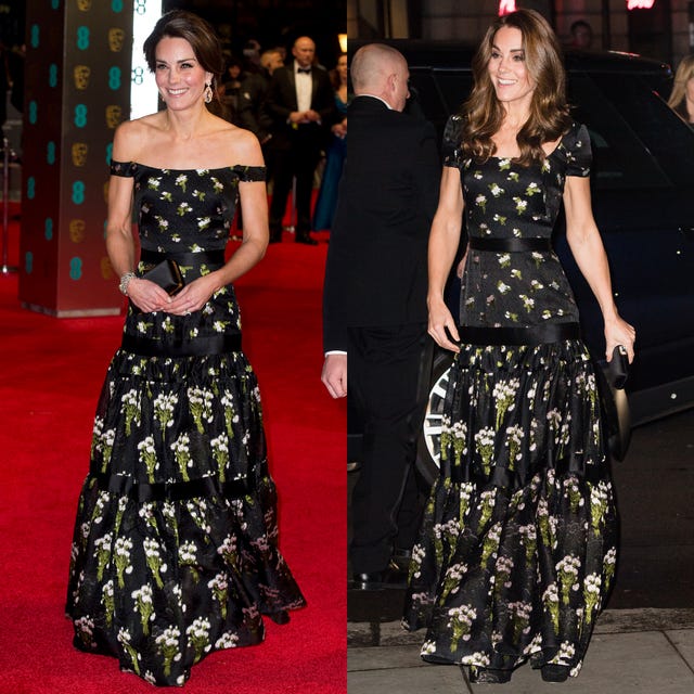 See Kate Middleton Rewear Gold & White McQueen Gown to the BAFTAs in Photos