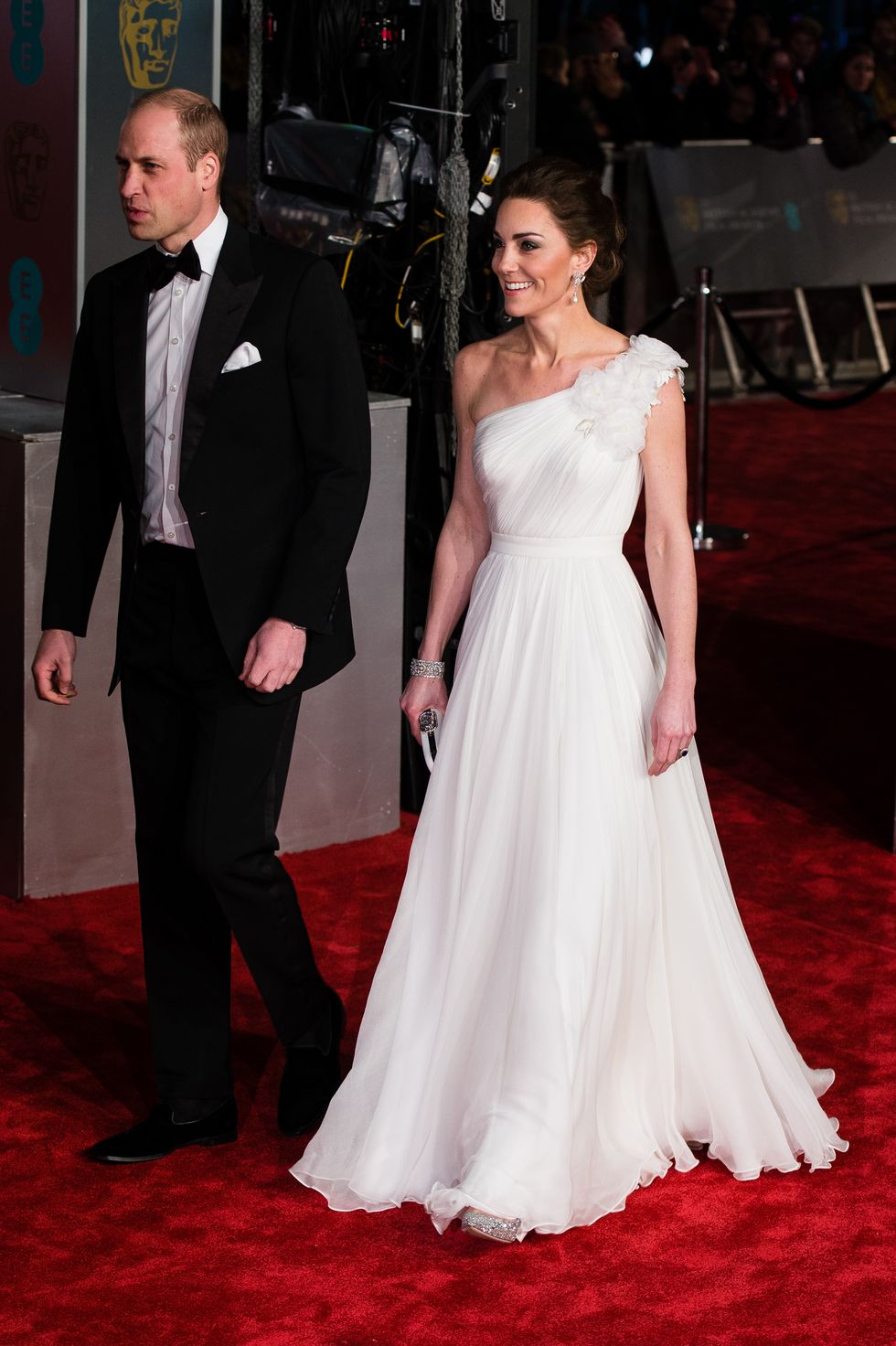 BAFTAs: Kate Middleton wears a white one-shoulder dress