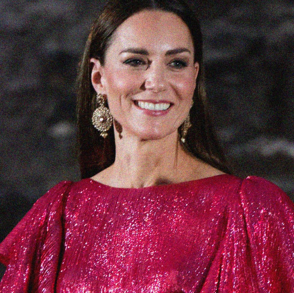 kate middleton smiles in a pink sequin dress