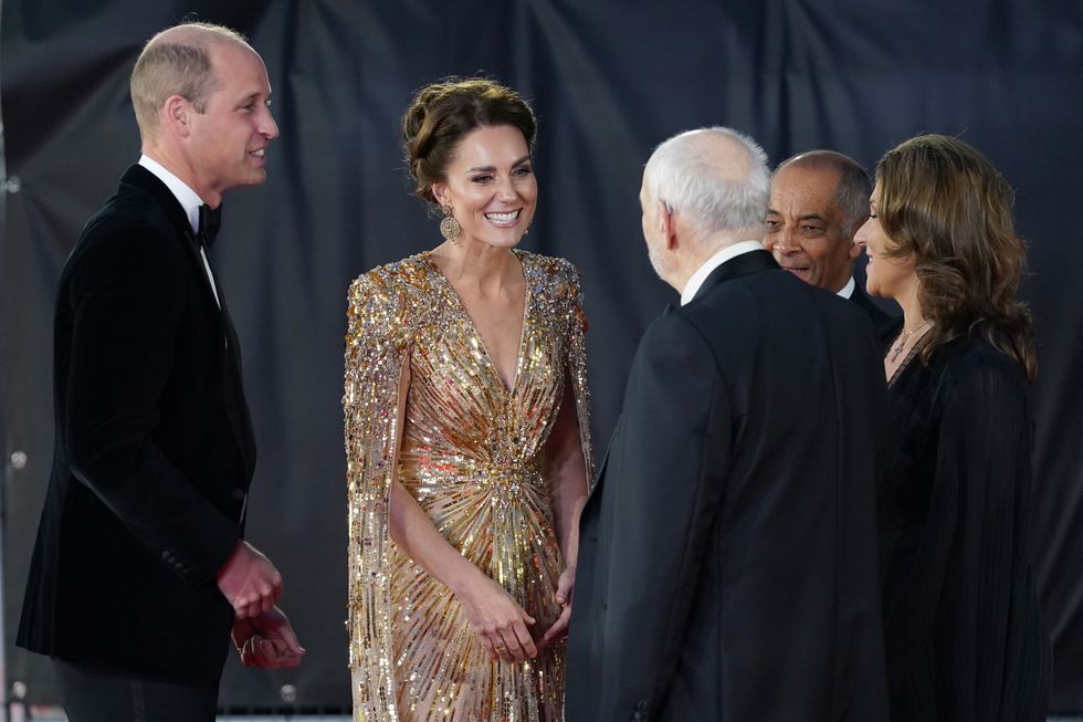 Kate Middleton Wears a Gold Cape Gown at the ‘No Time to Die’ Premiere