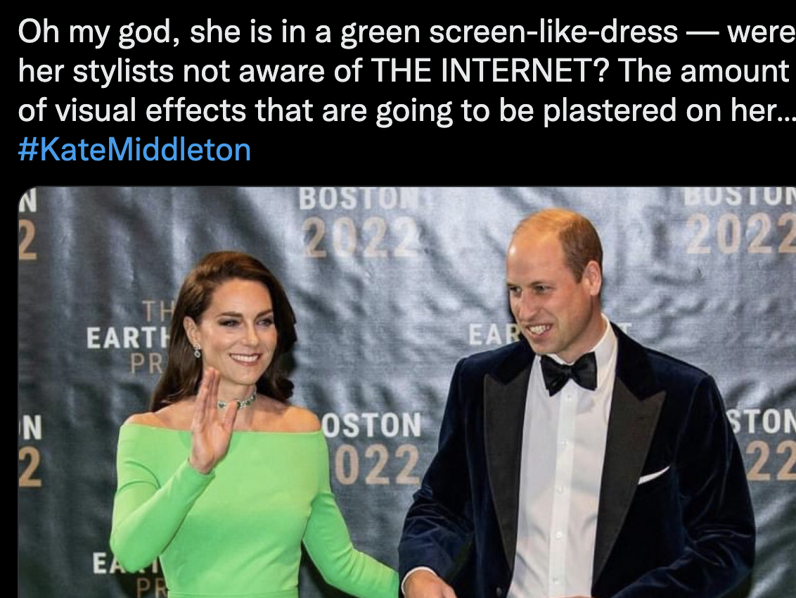 landing publikum Fortæl mig Twitter Photoshopped Kate Middleton's Green Screen Earthshot Dress