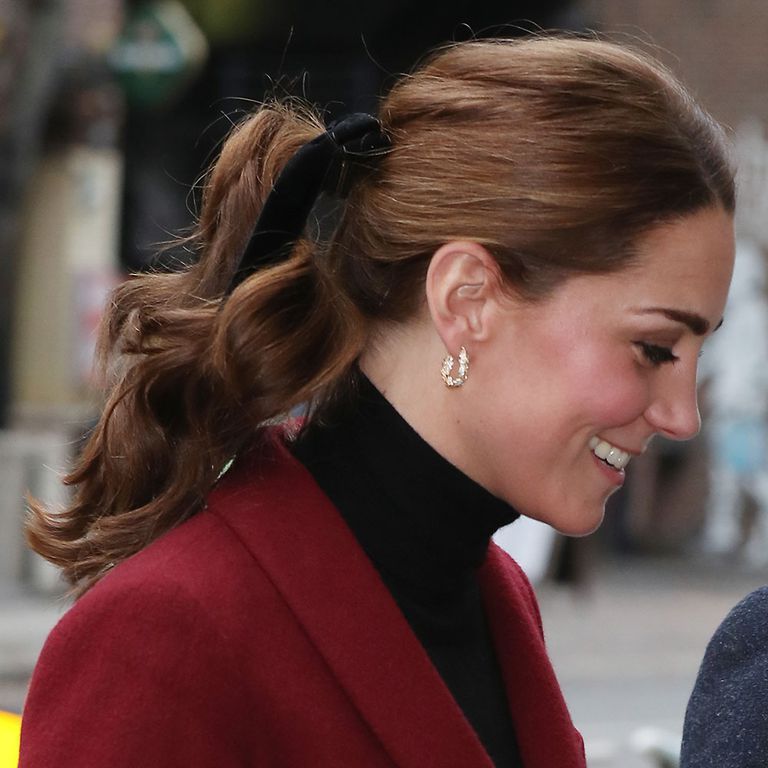 Duchess of Cambridge’s velvet hair bow and Paule Ka skirt suit