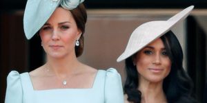 london, united kingdom   june 09 embargoed for publication in uk newspapers until 24 hours after create date and time catherine, duchess of cambridge and meghan, duchess of sussex stand on the balcony of buckingham palace during trooping the colour 2018 on june 9, 2018 in london, england the annual ceremony involving over 1400 guardsmen and cavalry, is believed to have first been performed during the reign of king charles ii the parade marks the official birthday of the sovereign, even though the queens actual birthday is on april 21st photo by max mumbyindigogetty images