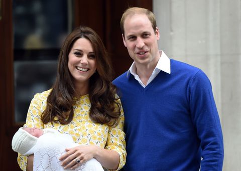 Kate Middleton and Prince William at Princess Charlotte's reveal.