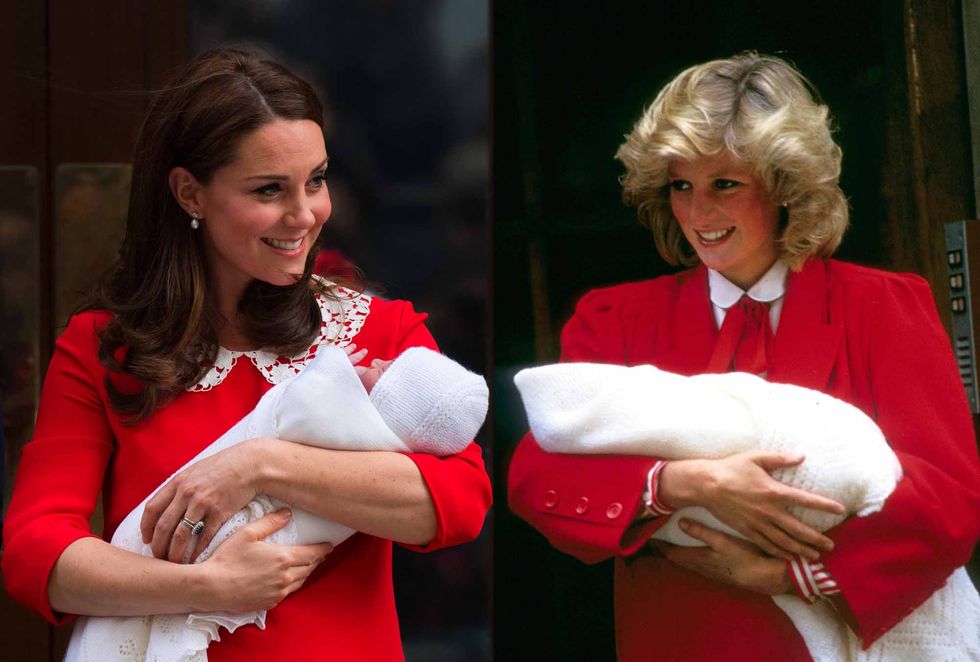 Princess Diana and Kate Middleton wearing red dresses