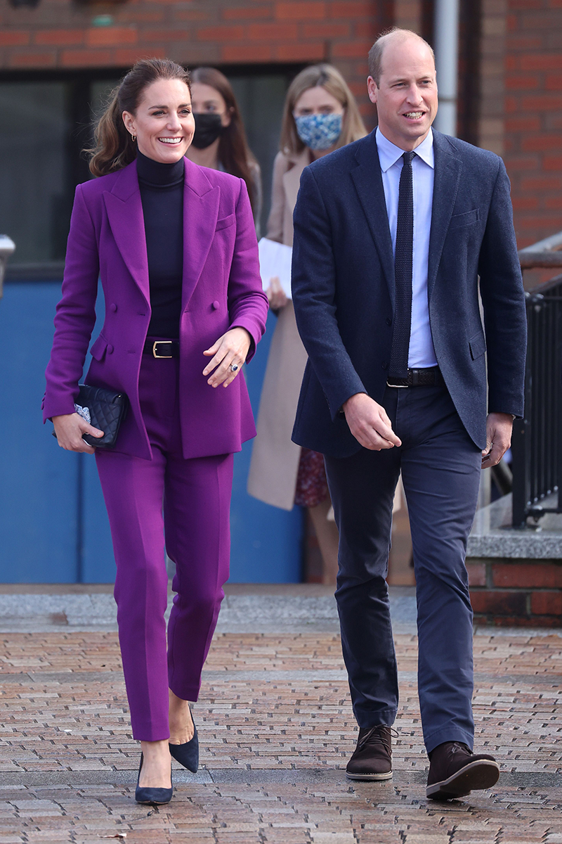 Purple reign Kate Middleton dons a vibrant magenta pant suit as she joins  Prince William  Daily Mail Online