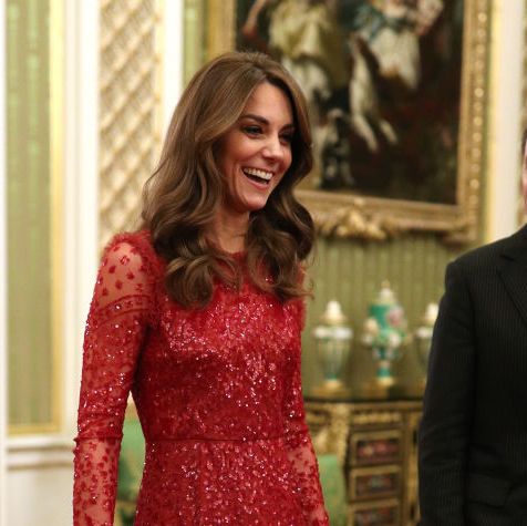 The Princess of Wales, Kate Middleton, wears red sequin dress