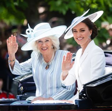 london, england june 02 camilla, duchess of cornwall and catherine, duchess of cambridge travel by carriage at trooping the colour on june 02, 2022 in london, englandtrooping the colour, also known as the queens birthday parade, is a military ceremony performed by regiments of the british army that has taken place since the mid 17th century it marks the official birthday of the british sovereign this year, from june 2 to june 5, 2022, there is the added celebration of the platinum jubilee of elizabeth ii in the uk and commonwealth to mark the 70th anniversary of her accession to the throne on 6 february 1952 photo by samir husseinwireimage