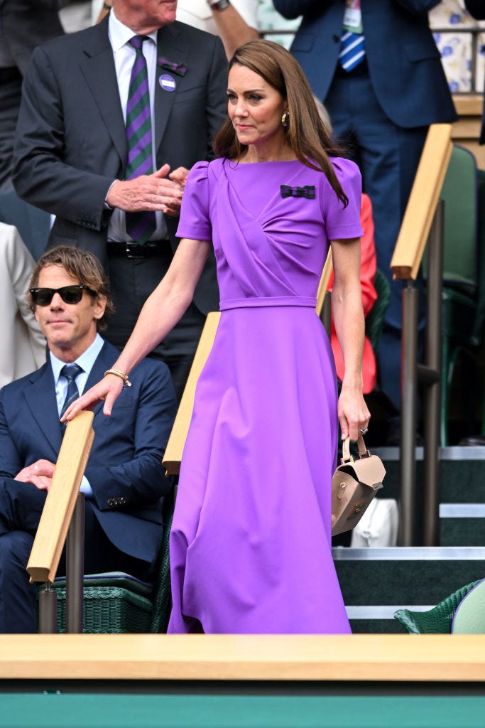 london, england july 14 catherine princess of wales court side of centre court during the mens final on day fourteen of the wimbledon tennis championships at the all england lawn tennis and croquet club on july 14, 2024 in london, england photo by karwai tangwireimage