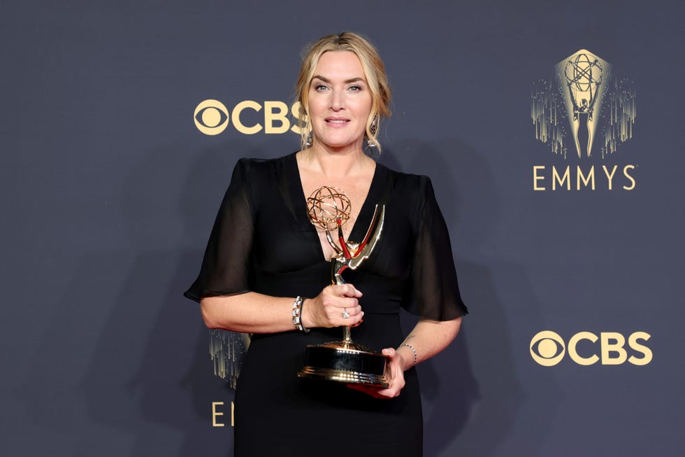los angeles, california   september 19 kate winslet, winner of the outstanding lead actress in a limited or anthology series or movie award for mare of easttown, poses in the press room during the 73rd primetime emmy awards at la live on september 19, 2021 in los angeles, california photo by rich furygetty images