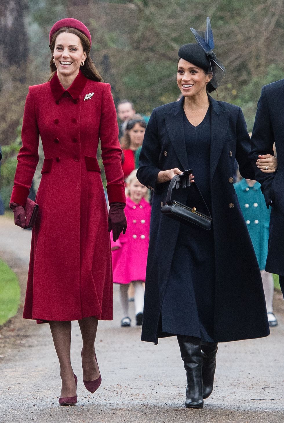 kings lynn, england december 25 catherine, duchess of cambridge and meghan, duchess of sussex attend christmas day church service at church of st mary magdalene on the sandringham estate on december 25, 2018 in kings lynn, england photo by samir husseinsamir husseinwireimage