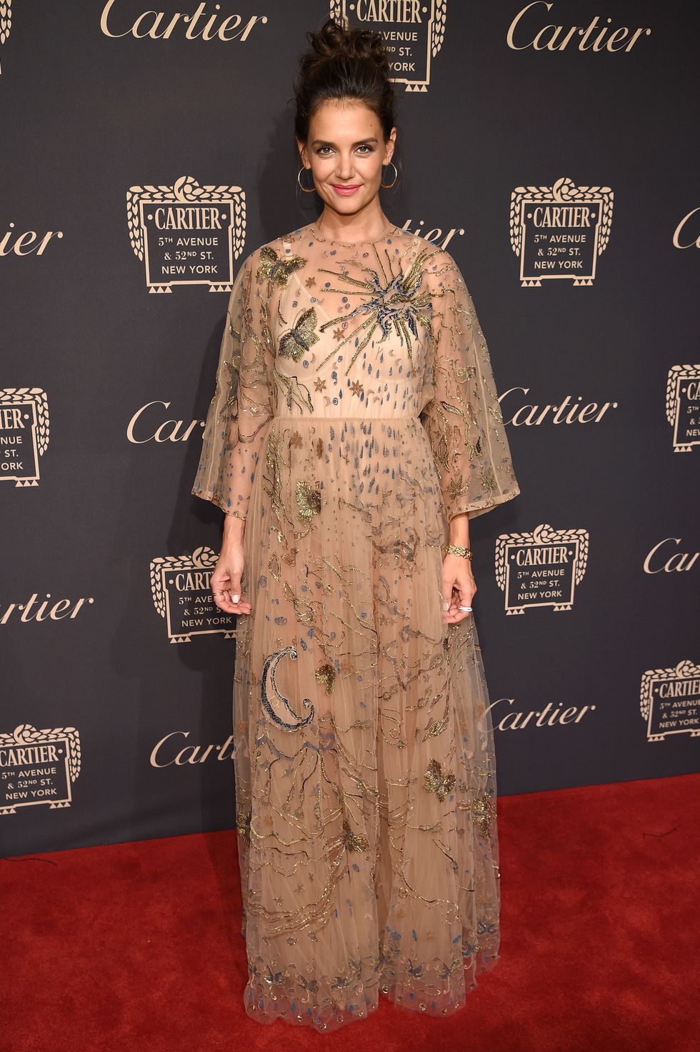katie holmes 2023 outfits see through embroidered gown