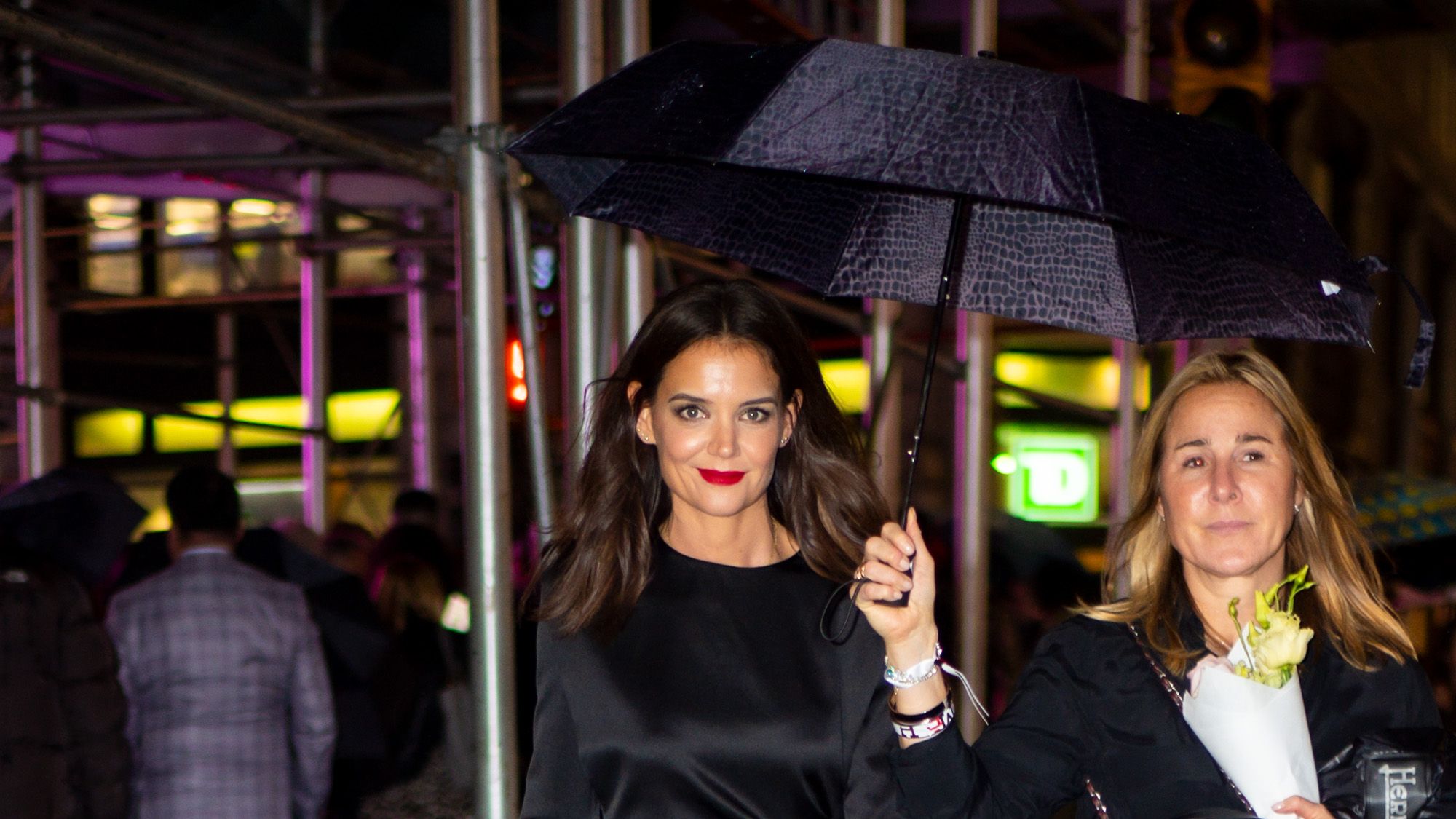 Katie Holmes Wears a Little Black Dress and Sheer Tights to Nordstrom Party