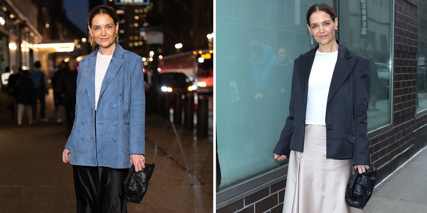 Katie Holmes Styles a Plain White T-Shirt Two Ways for NYFW