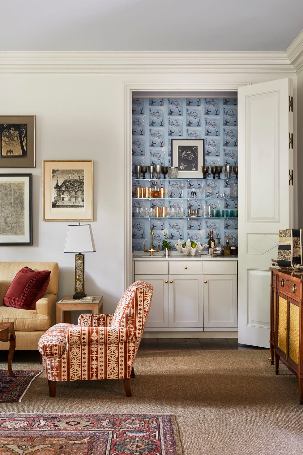 a closet is turned into a home bar