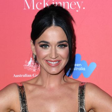 katy perry on red carpet with black updo