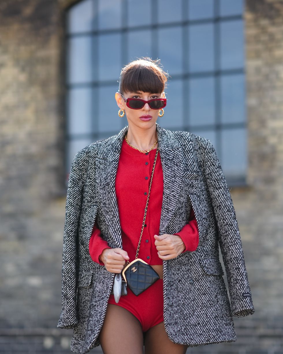 red cardigan street style trend