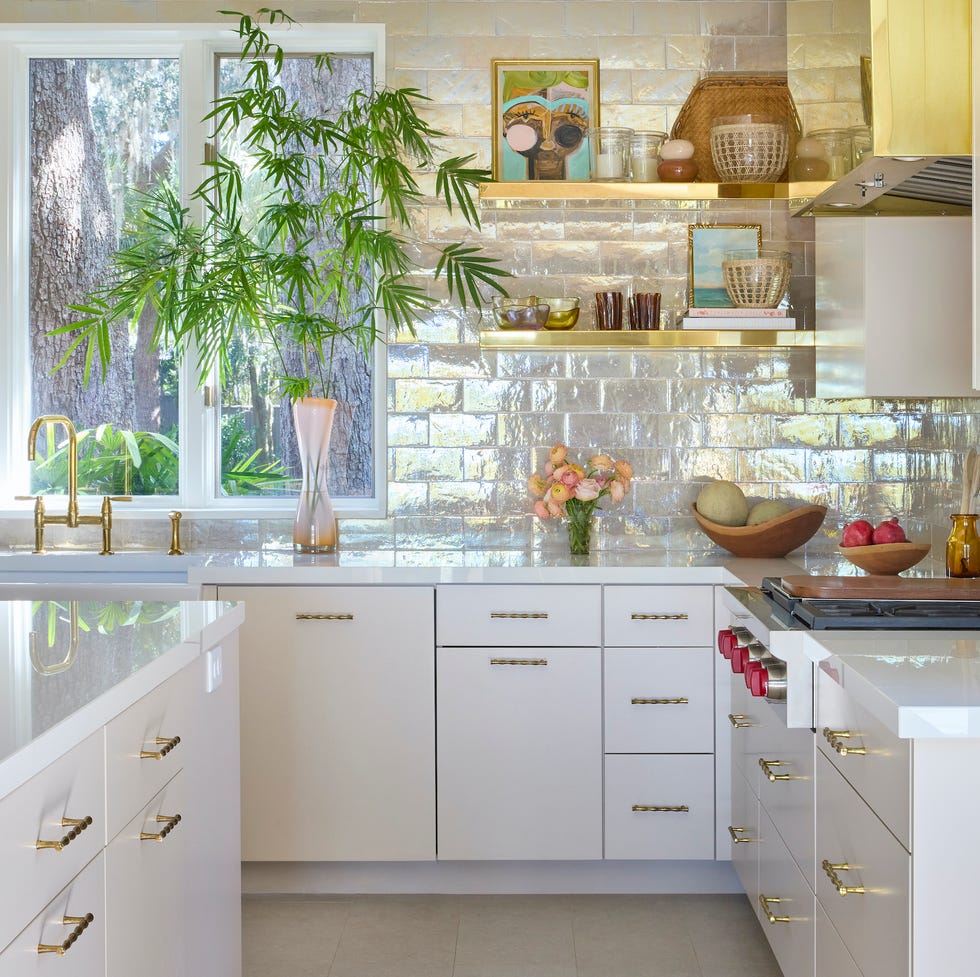 small modern kitchen iridescent tile backsplash sea island ellen kavanaugh