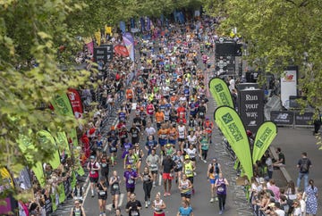 crowd of runners taking part in the 2025 tcs london marathon