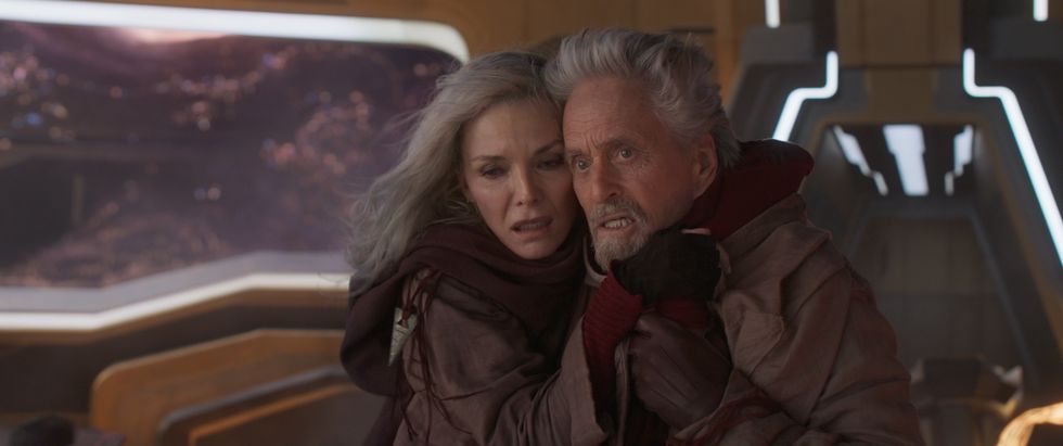 l r michelle pfieffer as janet van dyne and michael douglas as hank pym in marvel studios' ant man and the wasp quantumania photo courtesy of marvel studios © 2023 marvel