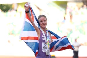 eugene, oregon   july 24 keely hodgkinson of team great britain celebrates winning silver in the womens 800m final on day ten of the world athletics championships oregon22 at hayward field on july 24, 2022 in eugene, oregon photo by ezra shawgetty images