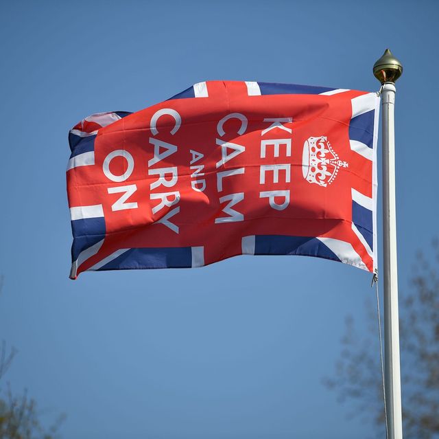 a keep calm and carry on flag flies in the garden of a home in bodiam, southern england, on april 9, 2020 as britain continued to battle the outbreak of new coronavirus and the governement prepared to extend the nationwide lockdown   the disease has struck at the heart of the british government, infected more than 60,000 people nationwide and killed over 7,000, with another record daily death toll of 938 reported on april 8 photo by ben stansall  afp photo by ben stansallafp via getty images