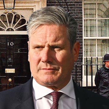 a collage of number 10 downing street and an image of keir starmer