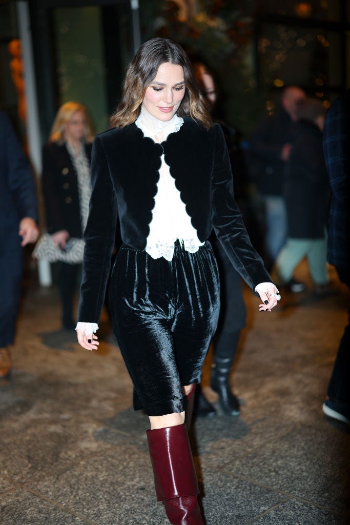 new york, new york december 09 keira knightley is seen on december 09, 2024 in new york city photo by aeongc images