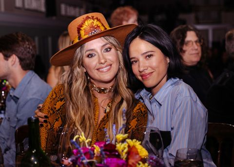 nashville, tennessee   october 14  in this photo released on october 14, 2022, lainey wilson and kelsey asbille attend the 2022 cmt artists of the year at schermerhorn symphony center on october 12, 2022 in nashville, tennessee photo by catherine powellgetty images for cmt