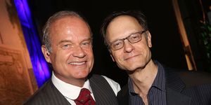 new york, ny june 28 kelsey grammer and david hyde pierce they co starred on tv in cheers and frasier pose backstage at the hit musical finding neverland on broadway at the lunt fontanne theater on june 28, 2015 in new york city photo by bruce glikasfilmmagic