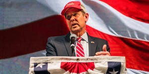 atlanta, ga   january 05 georgia gov brian p kemp speaks during a run off election night party at grand hyatt hotel in buckhead on january 5, 2021 in atlanta, georgia voters in georgia headed to the polls today for the two senate run off elections, pitting incumbents sen david perdue r ga and sen kelly loeffler r ga against democratic candidates rev raphael warnock and jon ossoff, which will determine which party controls the us senate photo by brandon bellgetty images