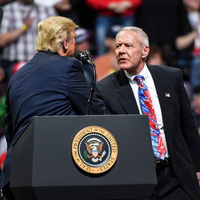 colorado springs, co   february 20 rep ken buck r co shakes hands with president donald trump on stage during a keep america great rally on february 20, 2020 in colorado springs, colorado vice president mike pence and sen cory gardner, a first term republican up for reelection this year, joined trump at the rally photo by michael ciaglogetty images