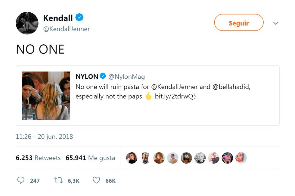 Post de Kendall Jenner en Twitter