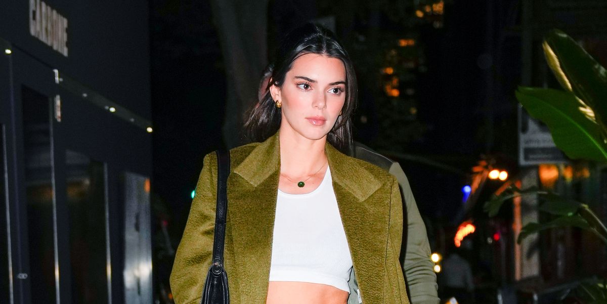 Kendall Jenner Wears a Crop Top and Olive Green Trench Coat in NYC