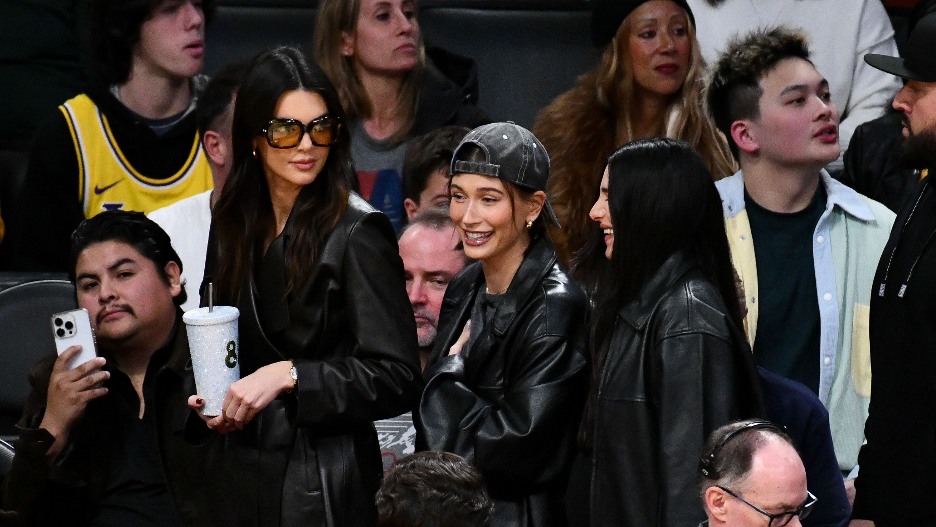 Kendall Jenner and Hailey Bieber Wear Matching Leather Trench Coats  Courtside