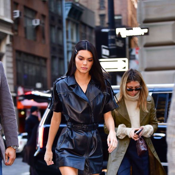 kendall jenner wearing a leather dress