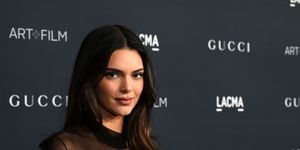 kendall jenner on the red carpet with hair down and sheer dress