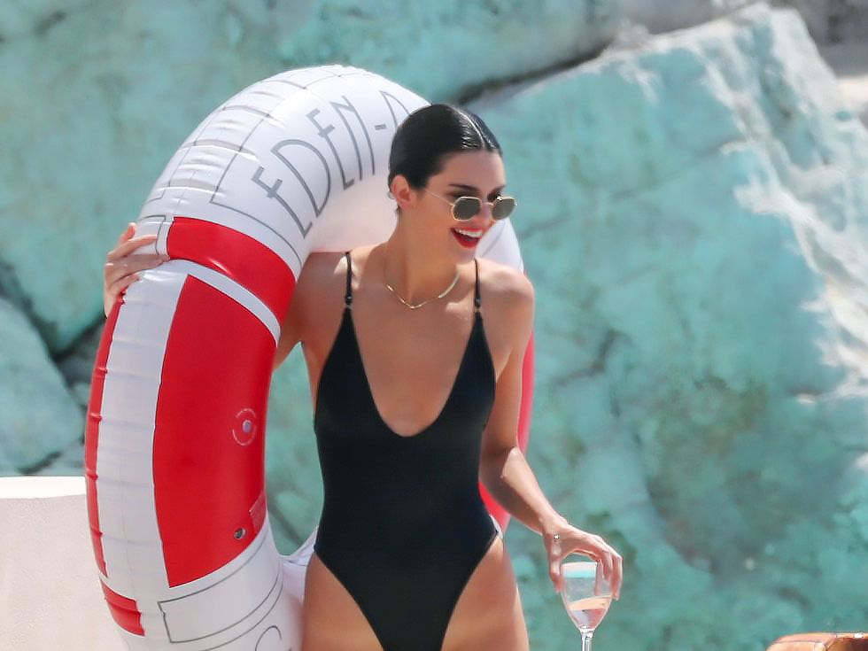 Kendall Jenner Wears Black One-Piece Swimsuit in Cannes