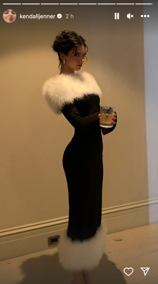 Kendall Jenner looks like Mrs Claus in festive, fur-trim gown