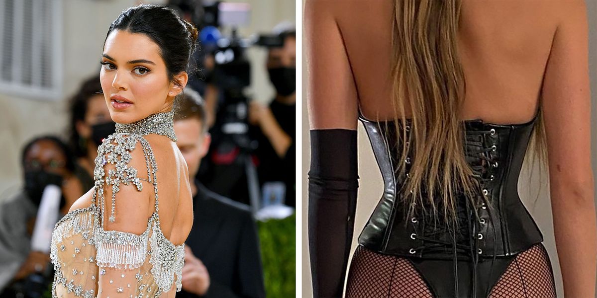 Kendall Jenner Poses in a Leather Corset Bodysuit and Fishnets for Halloween