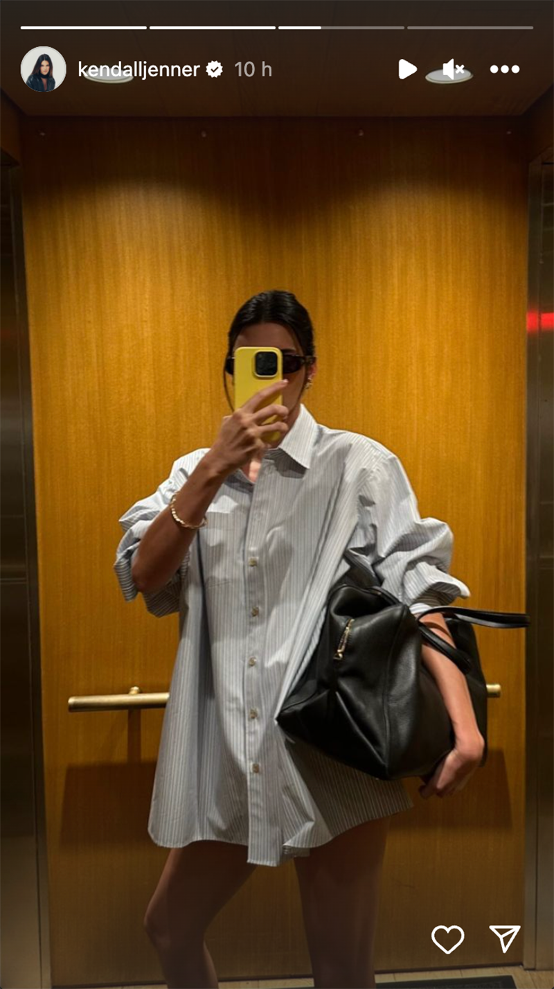 Kendall Jenner Styles Oversized Pinstripe Work Shirt as Dress