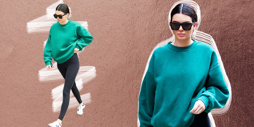 Kendall Jenner sports an oversized sweatshirt with leggings as she