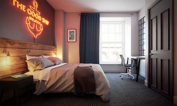 Bedroom, Room, Furniture, Bed, Bed sheet, Interior design, Property, Bedding, Bed frame, Wall, 