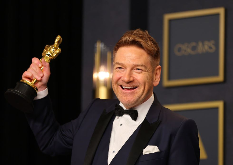hollywood, california   march 27 kenneth branagh winner of the writing original screenplay award for ‘belfast’ poses backstage during the 94th annual academy awards at dolby theatre on march 27, 2022 in hollywood, california photo by mike coppolagetty images